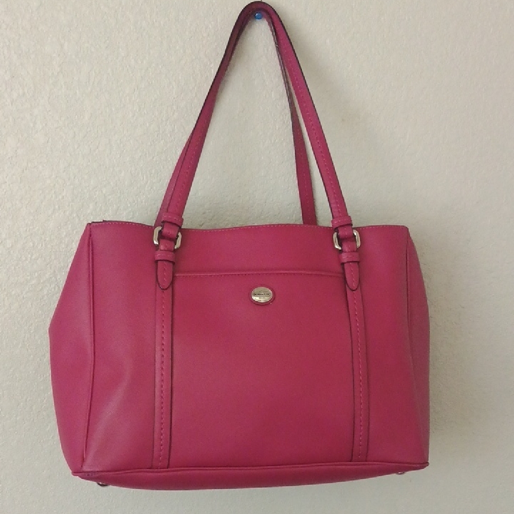 Coach Peyton Leather Jordan Double Zip Carryall Fuchsia